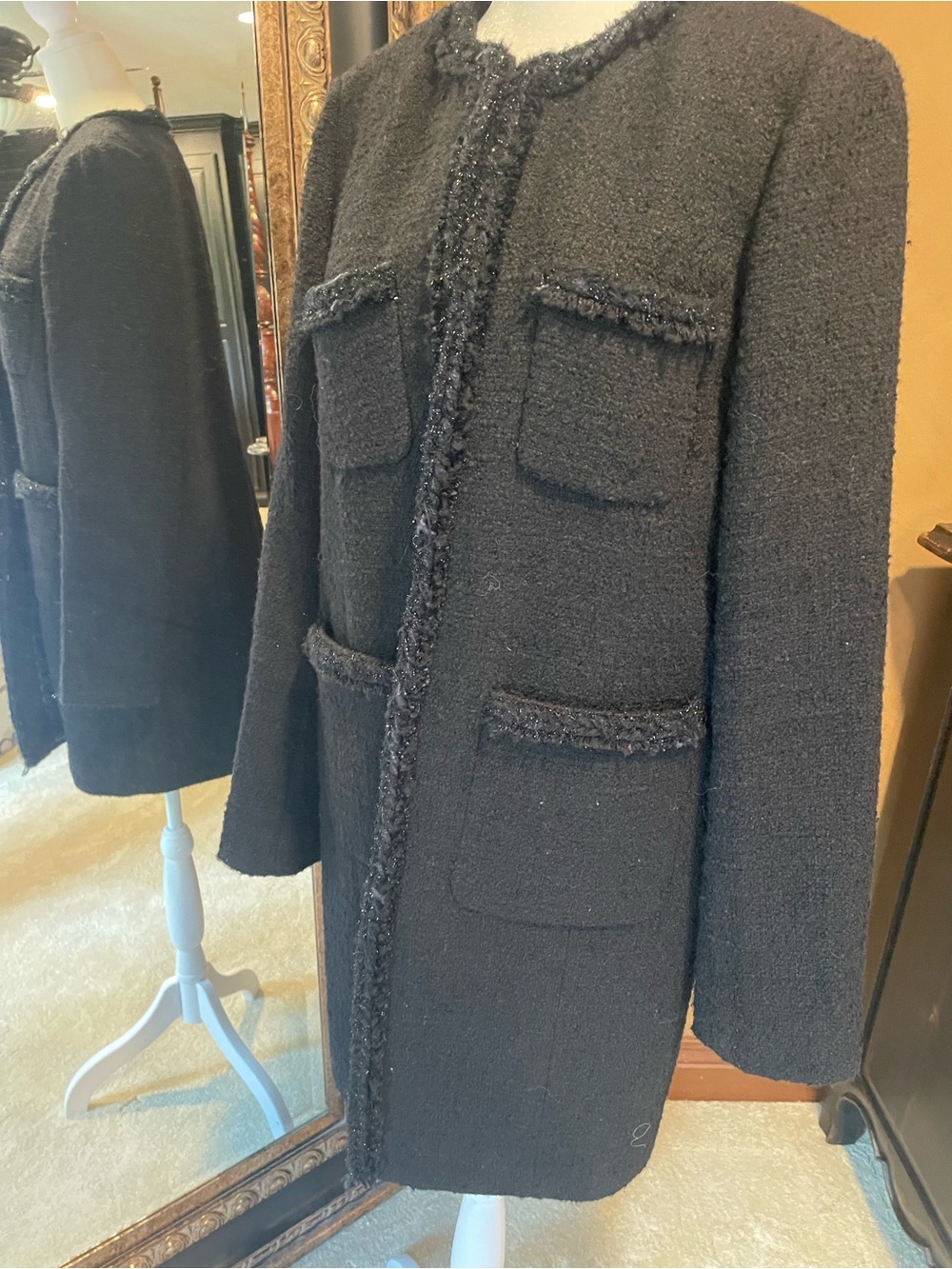 Jcrew Classic Black Bouclé Long Jacket - Women's Coat